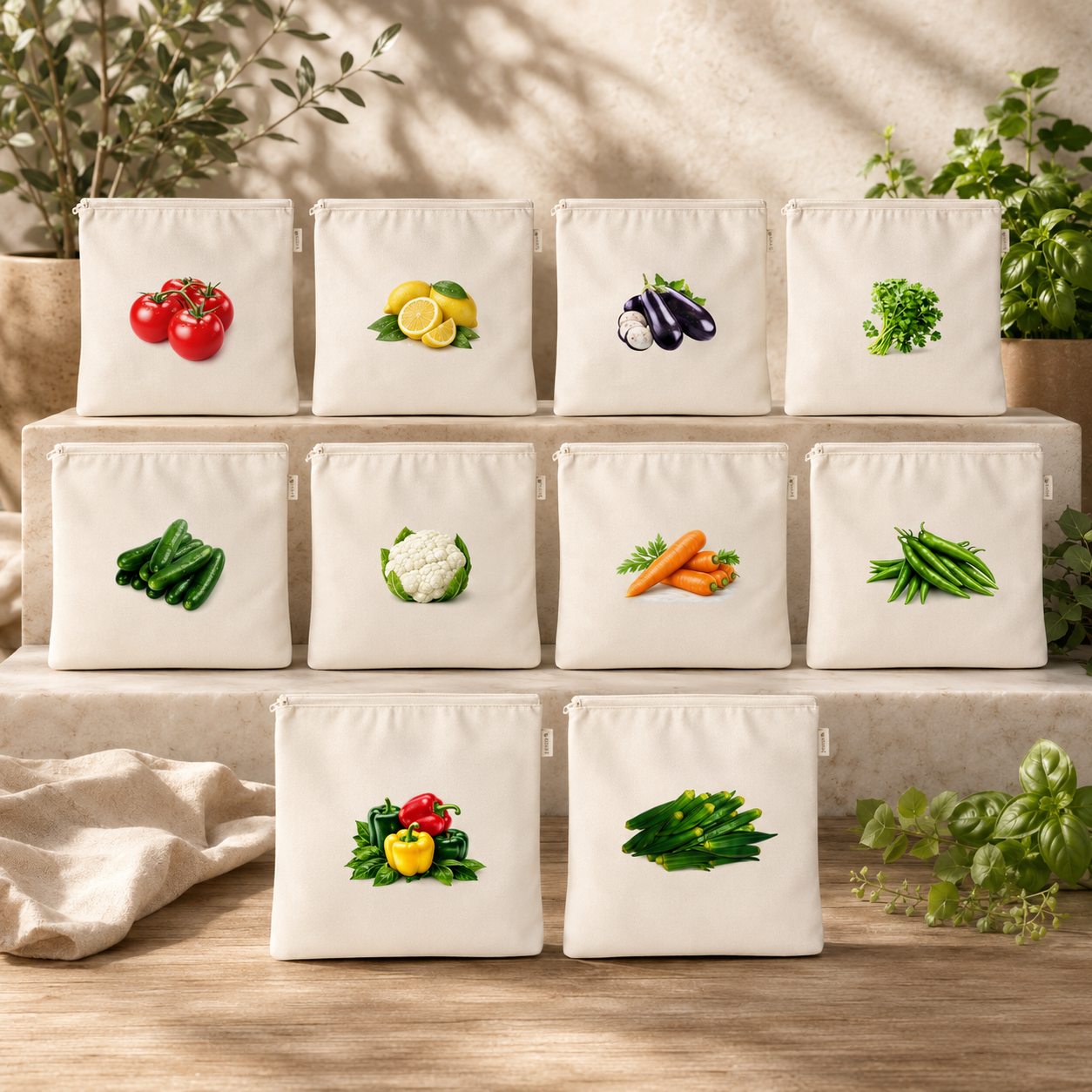 Reusable Fridge Storage Bags – Pack of 10 Cotton Fruit & Vegetable Organizer Pouches