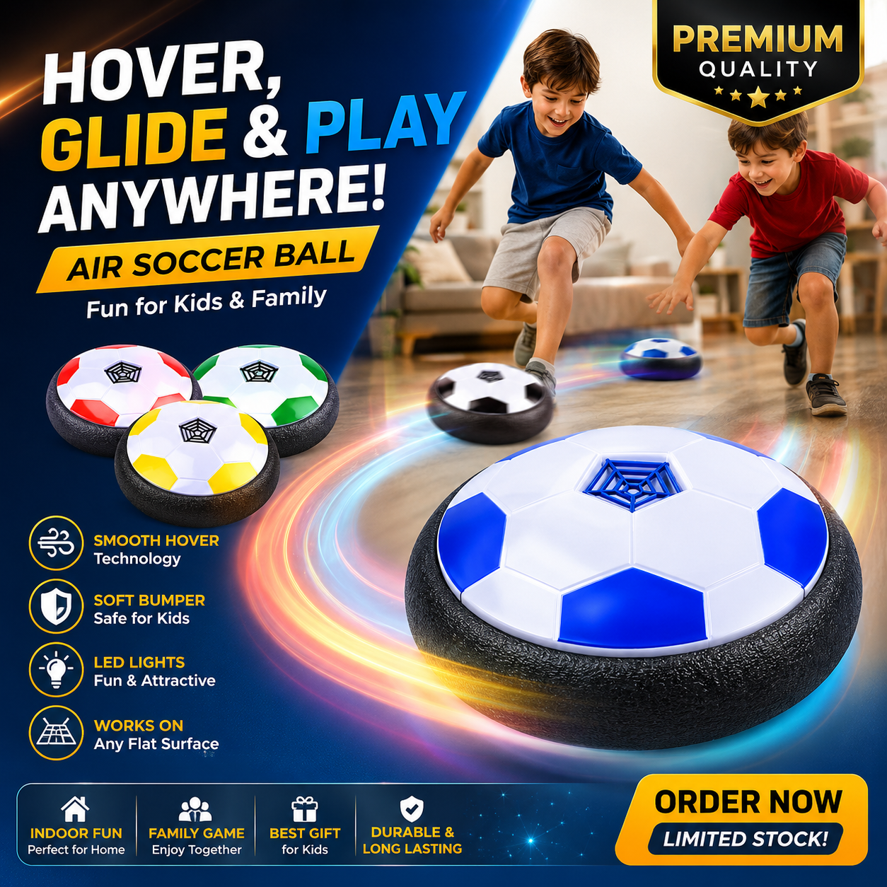 LED Hover Soccer Ball for Kids – Indoor Floating Football Toy with Colorful Lights