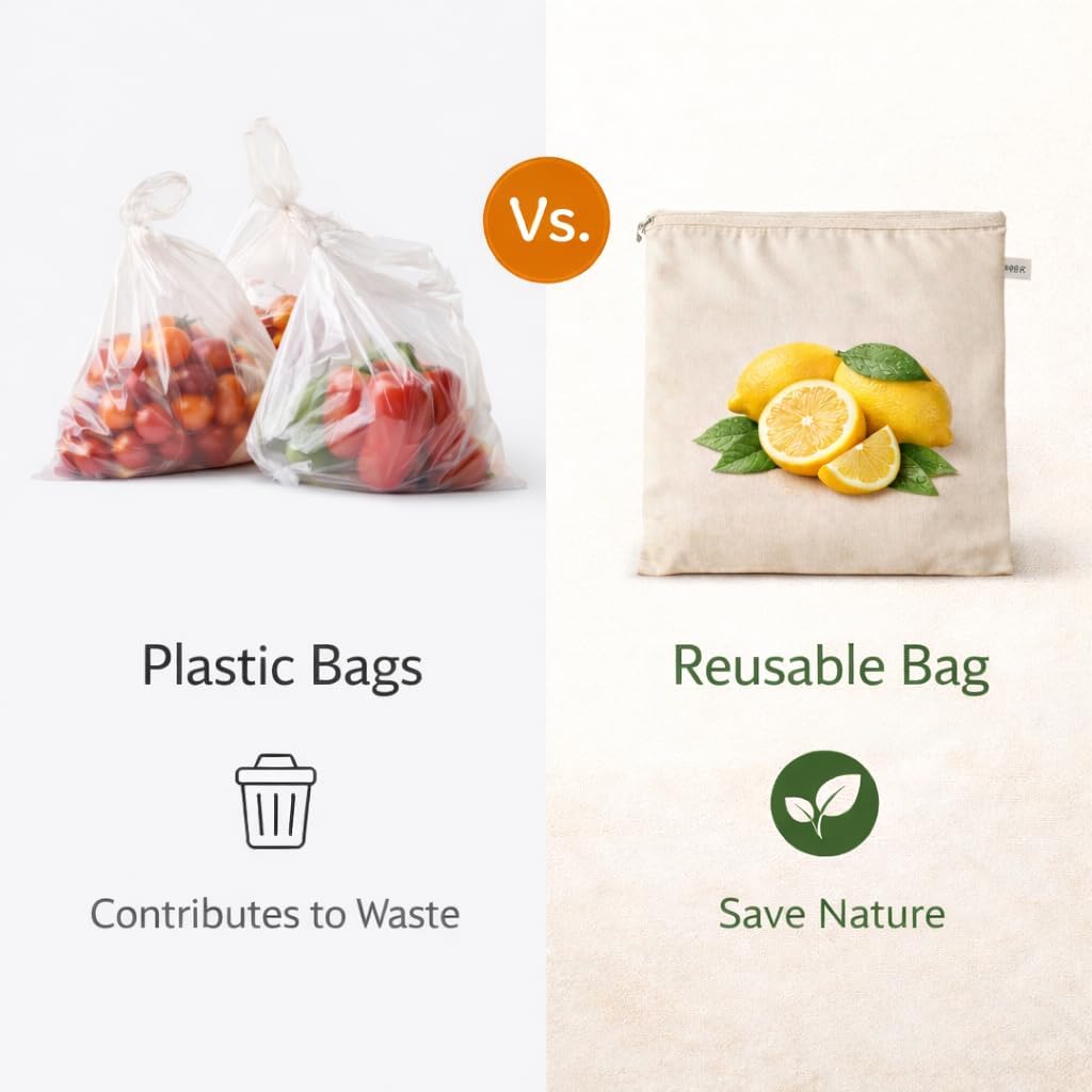 Reusable Fridge Storage Bags – Pack of 10 Cotton Fruit & Vegetable Organizer Pouches