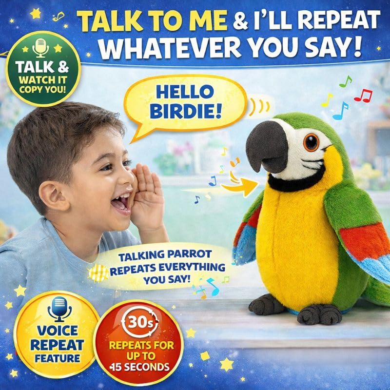 Talking Parrot Plush Toy – Repeats What You Say! 🦜