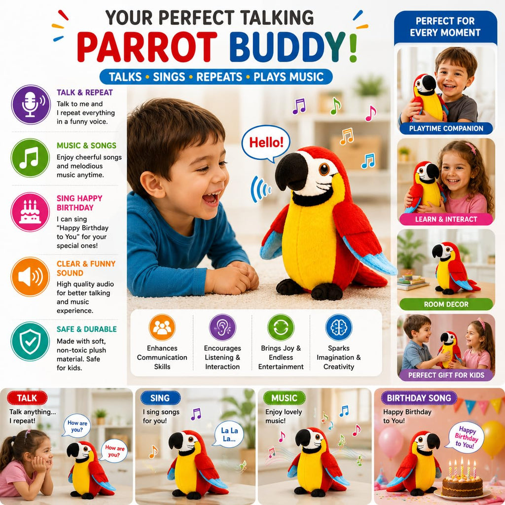 Talking Parrot Plush Toy – Repeats What You Say! 🦜
