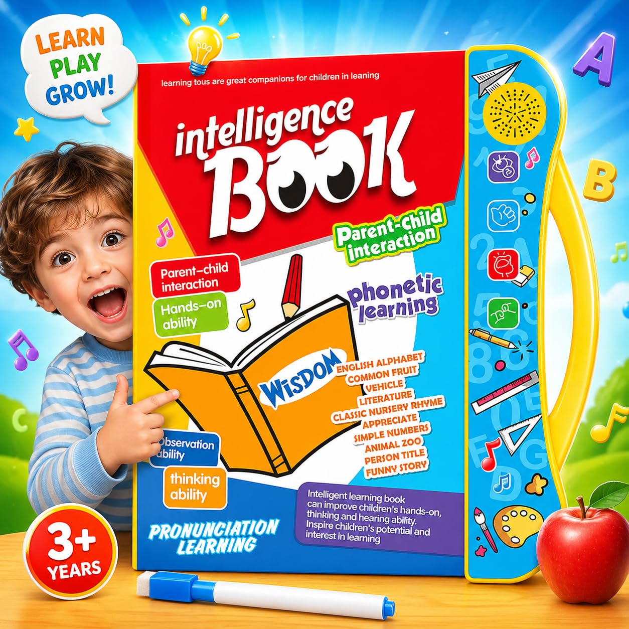 Interactive Intelligence Learning Book for Kids with Sound & Phonics (Ages 3+)