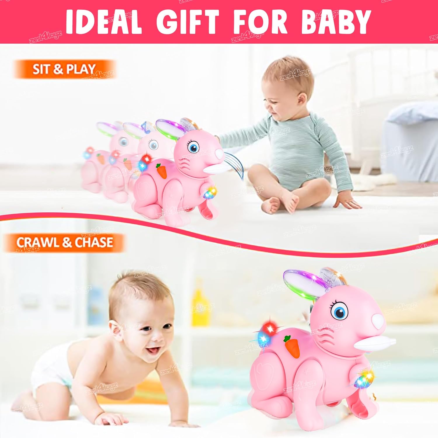 Cute Bunny LED Musical Crawling Toy for Kids 🐰✨