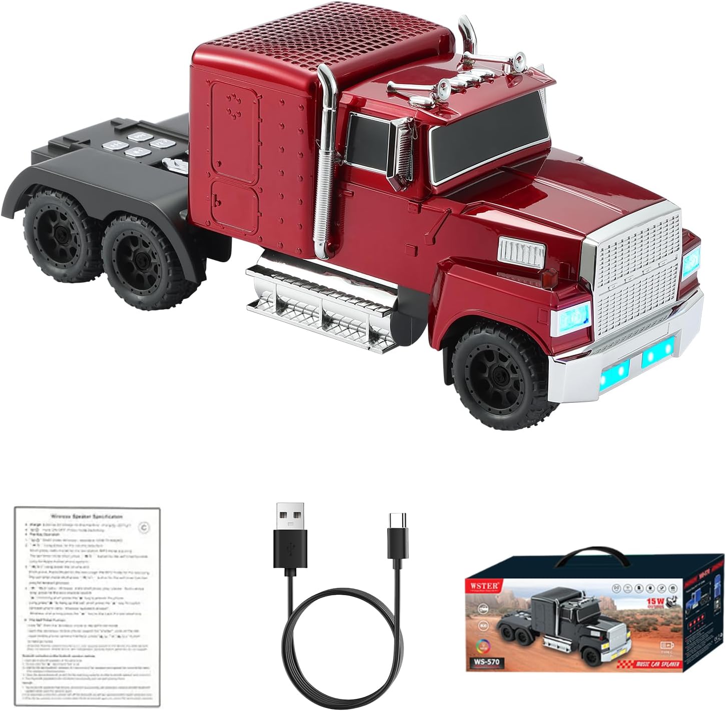 Retro Truck Model Bluetooth Replica Speaker – Portable HD Sound, TWS Stereo,FM Radio,LED Party Lights,Built-in Microphone Hands-Free,Surprise Portable Gift for Car Enthusiasts(Red)