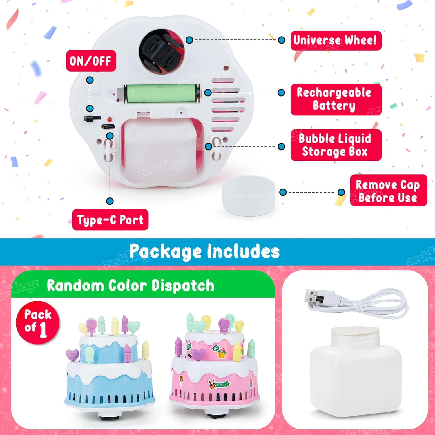 Musical Bubble Cake Toy with Lights, Rotating Action & Bump and Go