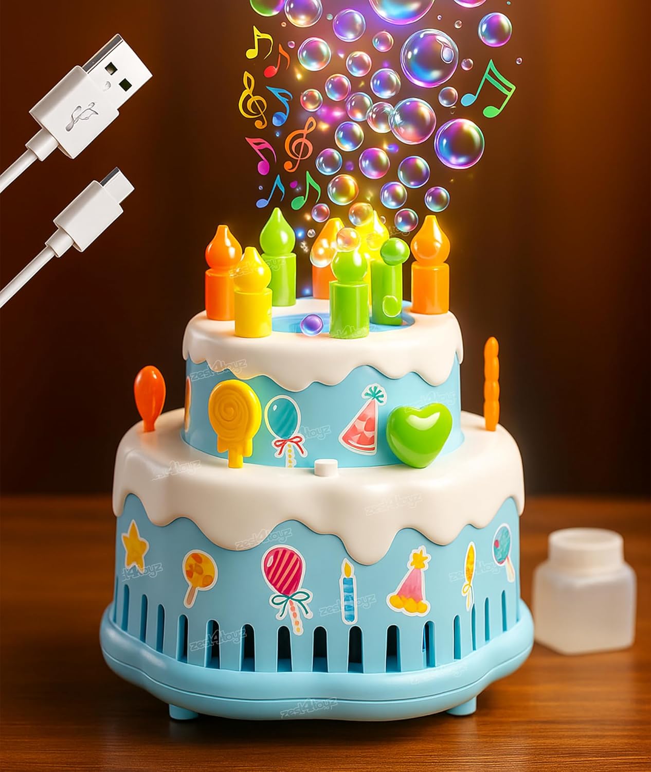 Musical Bubble Cake Toy with Lights, Rotating Action & Bump and Go