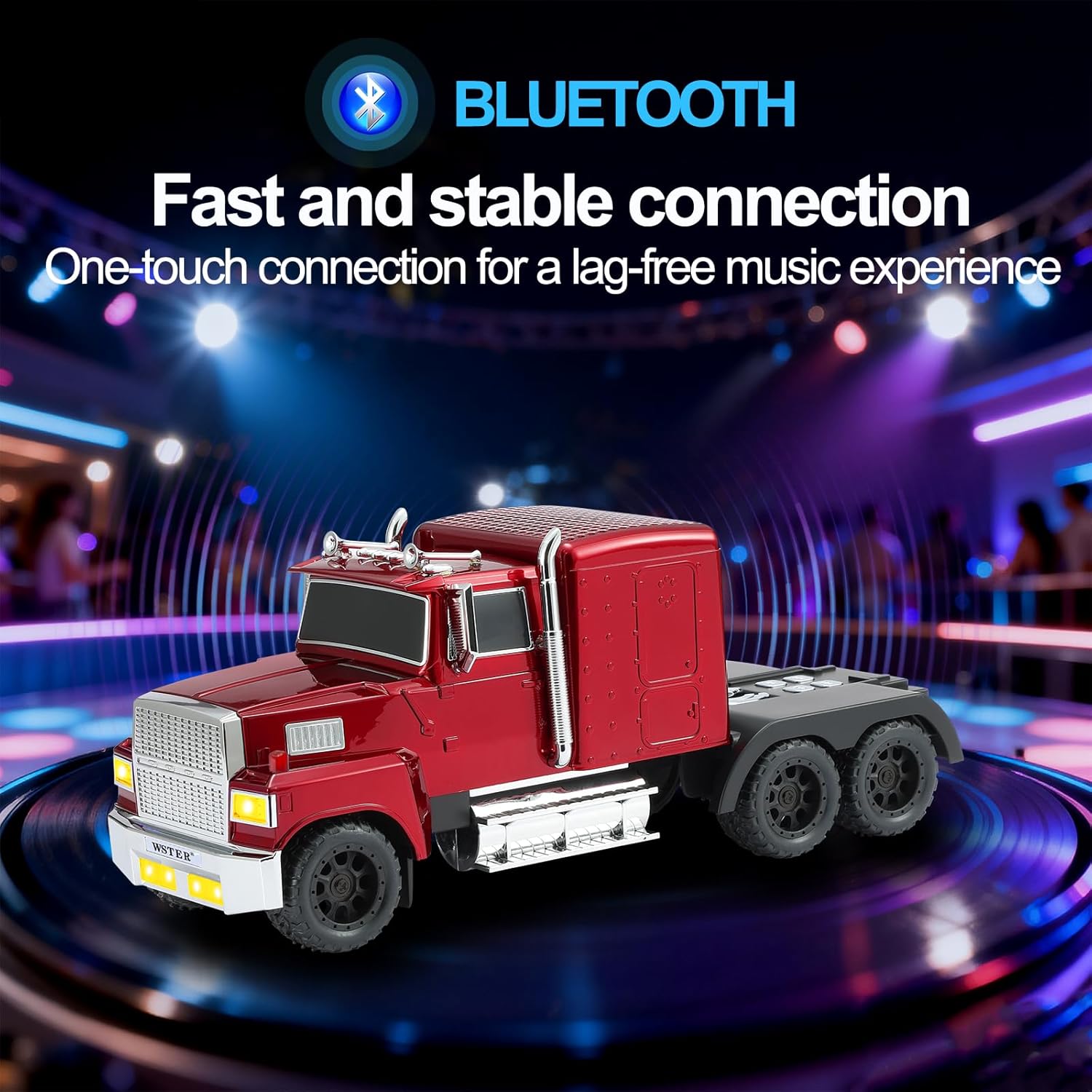 Retro Truck Model Bluetooth Replica Speaker – Portable HD Sound, TWS Stereo,FM Radio,LED Party Lights,Built-in Microphone Hands-Free,Surprise Portable Gift for Car Enthusiasts(Red)