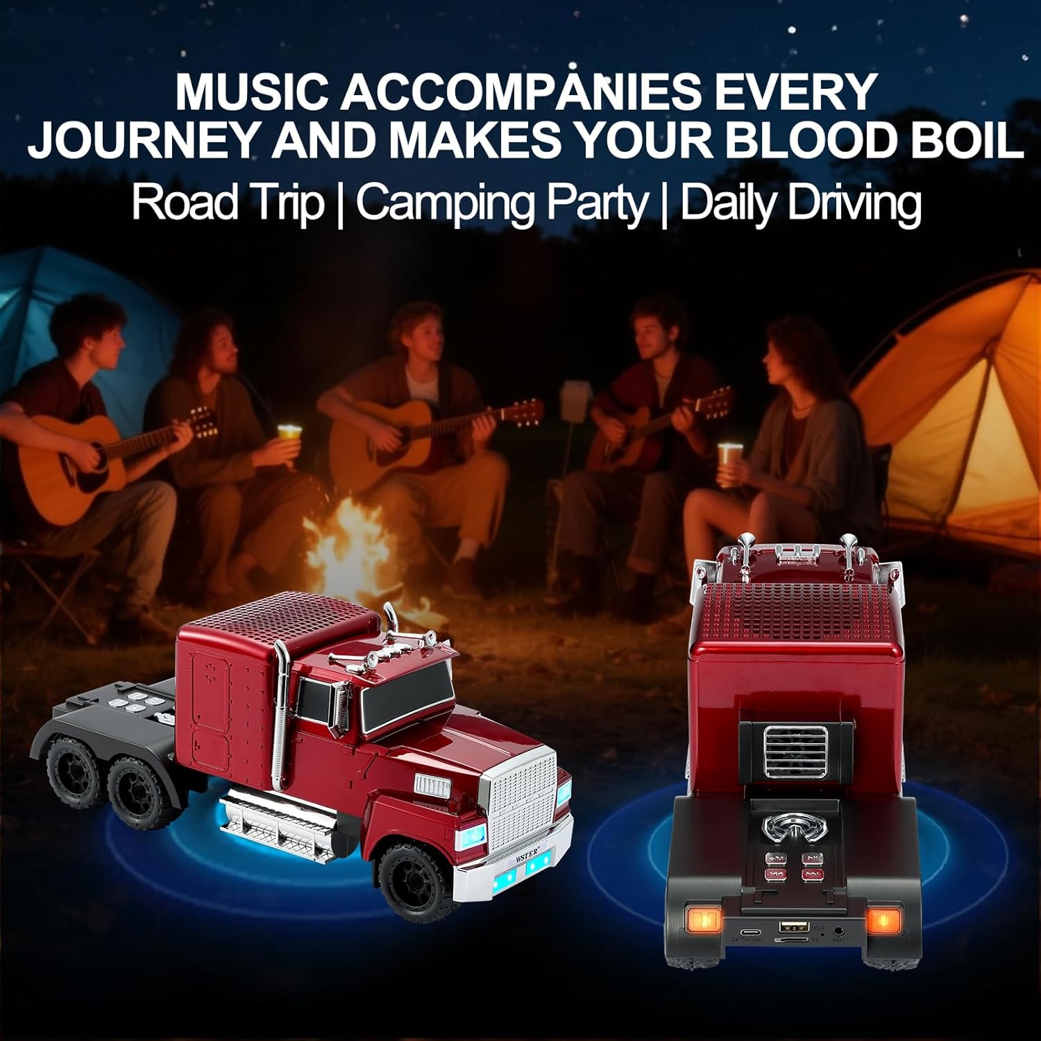 Retro Truck Model Bluetooth Replica Speaker – Portable HD Sound, TWS Stereo,FM Radio,LED Party Lights,Built-in Microphone Hands-Free,Surprise Portable Gift for Car Enthusiasts(Red)