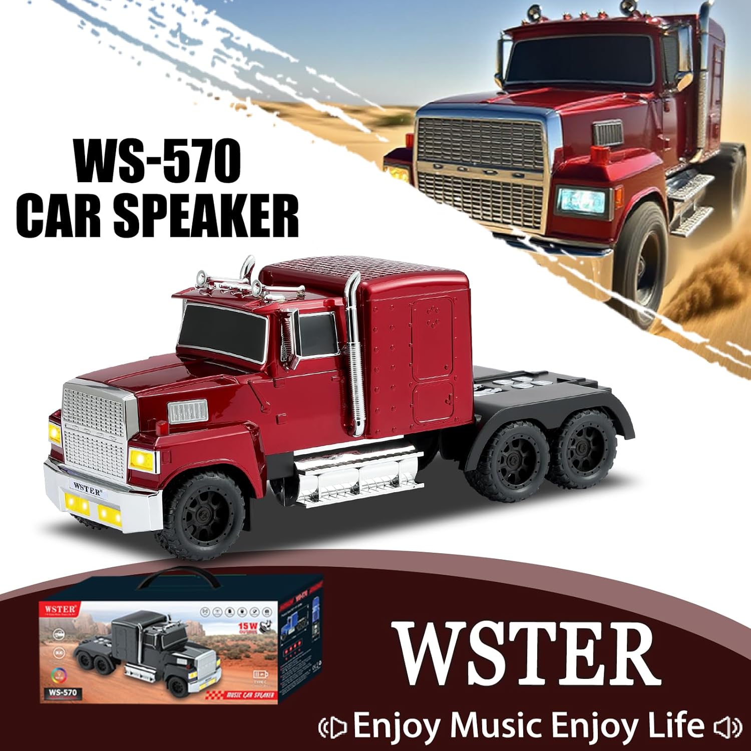 Retro Truck Model Bluetooth Replica Speaker – Portable HD Sound, TWS Stereo,FM Radio,LED Party Lights,Built-in Microphone Hands-Free,Surprise Portable Gift for Car Enthusiasts(Red)