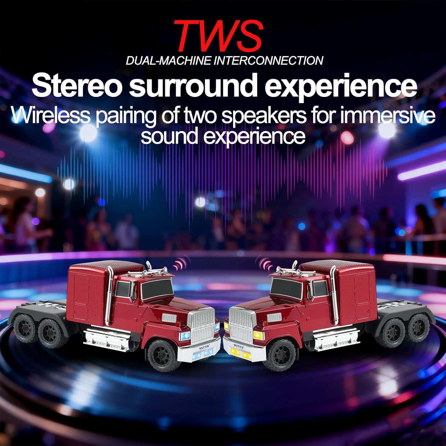 Retro Truck Model Bluetooth Replica Speaker – Portable HD Sound, TWS Stereo,FM Radio,LED Party Lights,Built-in Microphone Hands-Free,Surprise Portable Gift for Car Enthusiasts(Red)