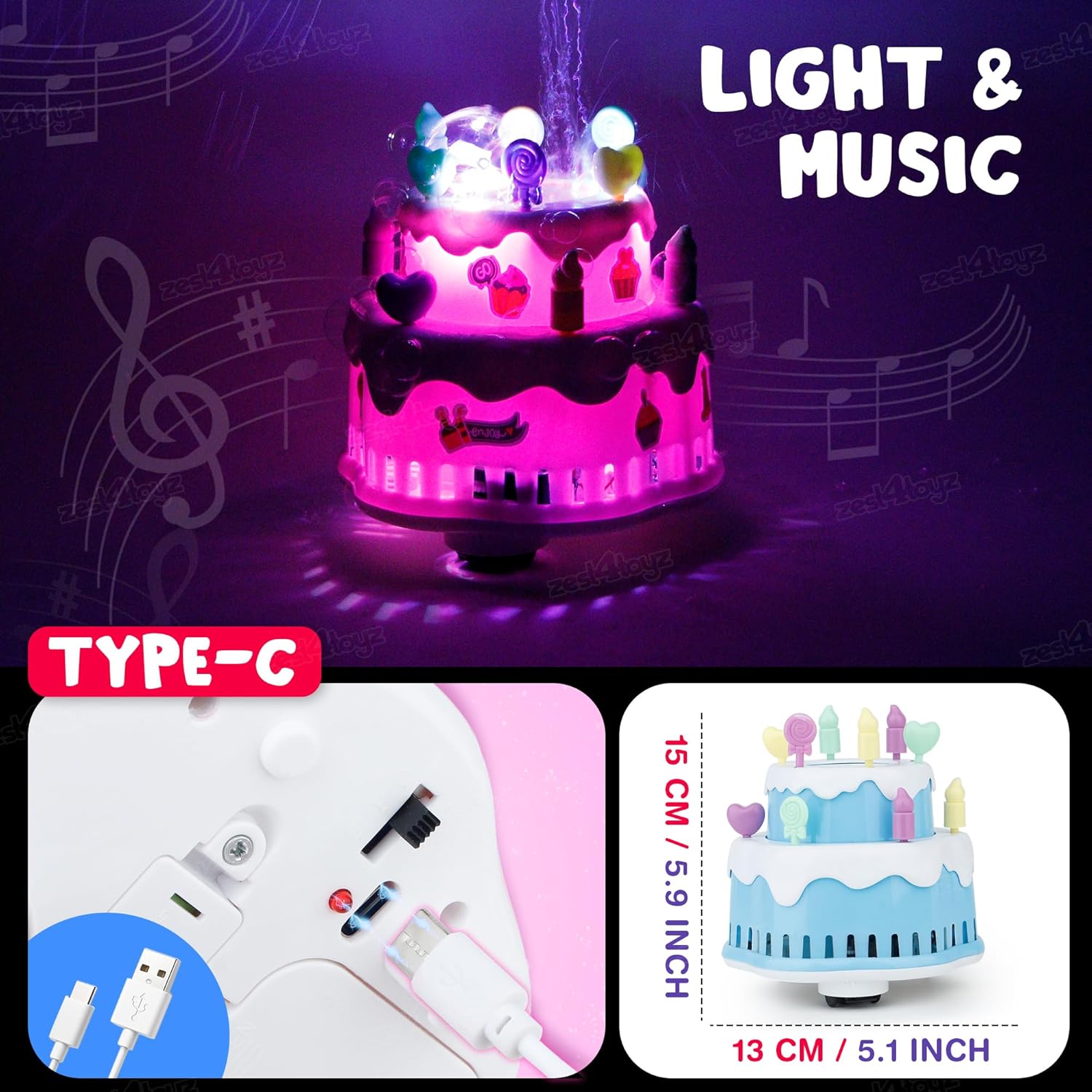 Musical Bubble Cake Toy with Lights, Rotating Action & Bump and Go
