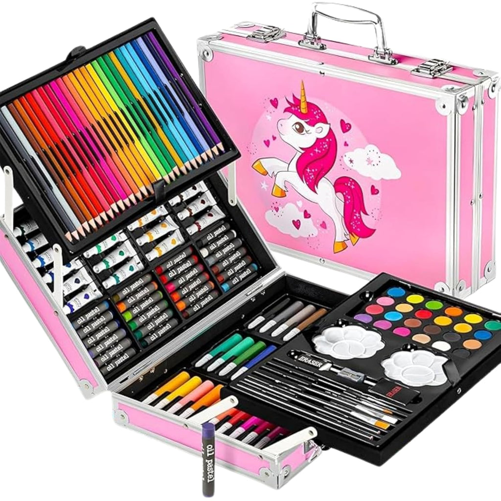 145 Pieces Drawing Kit with Colour Pencils, Oil Pastels, Paint Brushes, Unicorn Theme Art Set