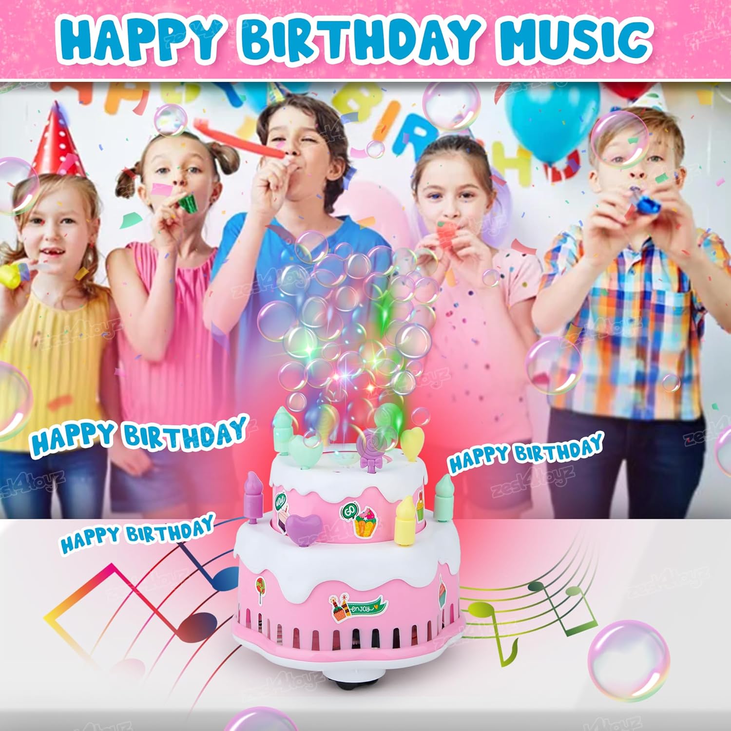 Musical Bubble Cake Toy with Lights, Rotating Action & Bump and Go