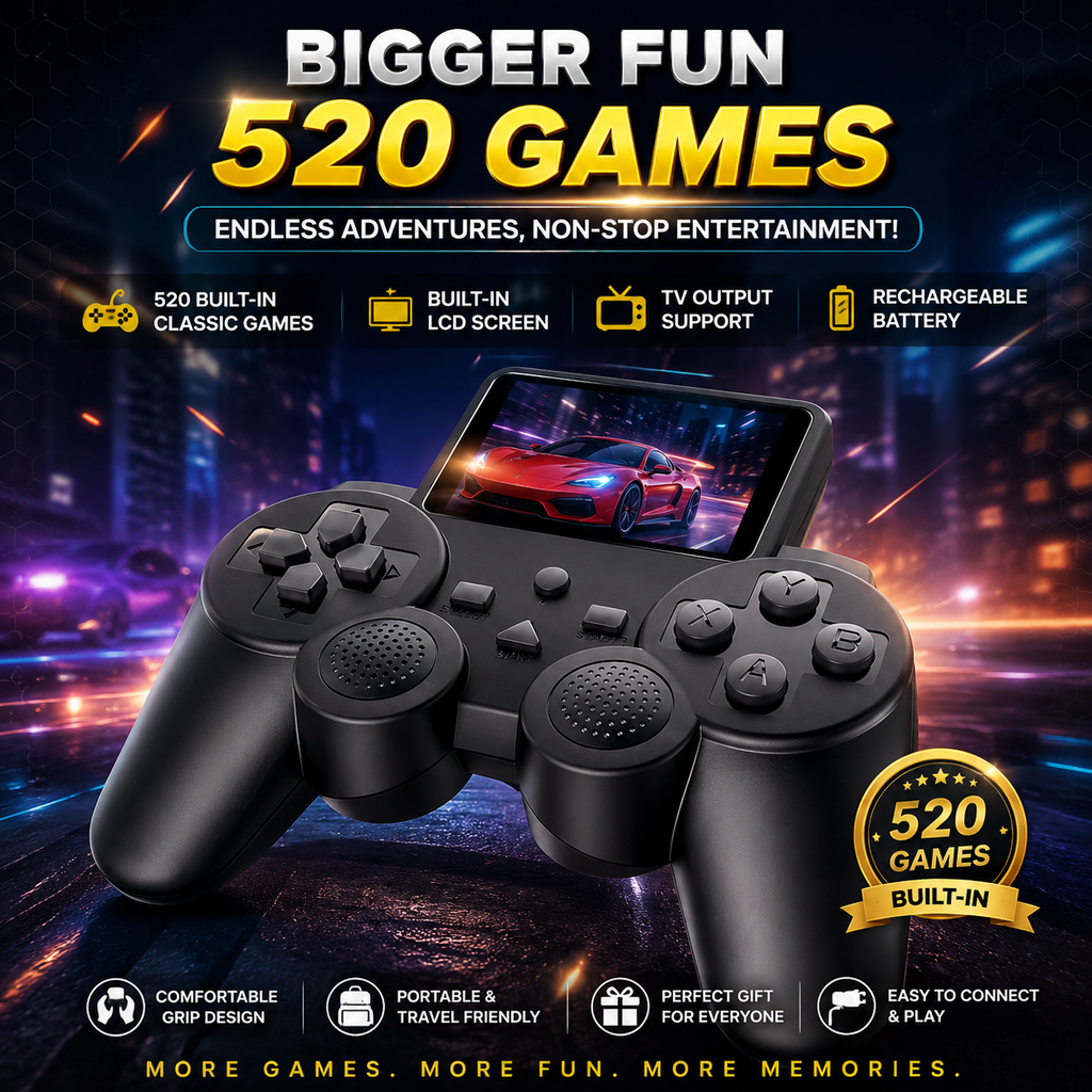 Portable Retro Game Console Controller – Built-in Games (🎮 520 Built-in Classic Games!)