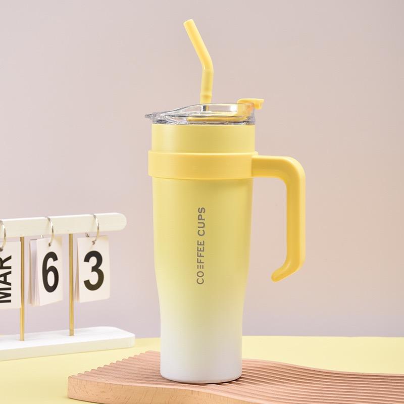 Multi-Color Insulated Coffee Tumbler with Handle & Straw