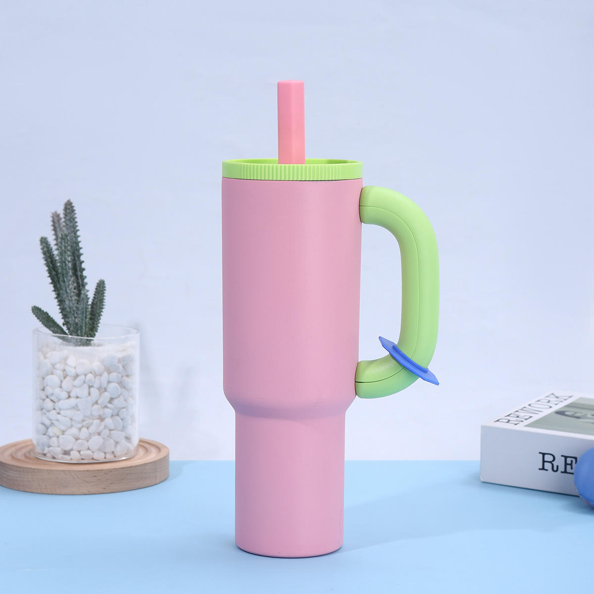 Large Capacity Stainless Steel Tumbler with Straw & Handle