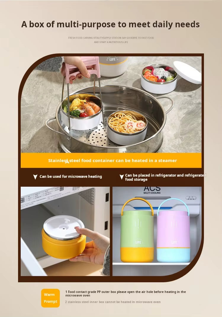 Quirk Stainless Steel Insulated Lunch Box - 900ml Three-Layer Portable Bento Box with Lid for Office Workers & Students
