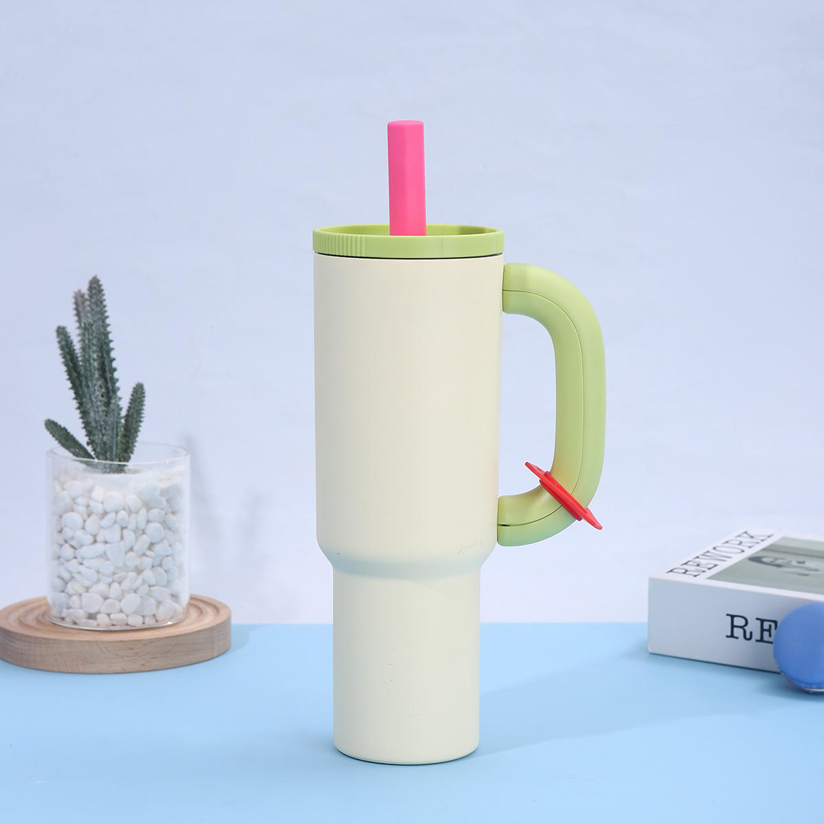 Large Capacity Stainless Steel Tumbler with Straw & Handle