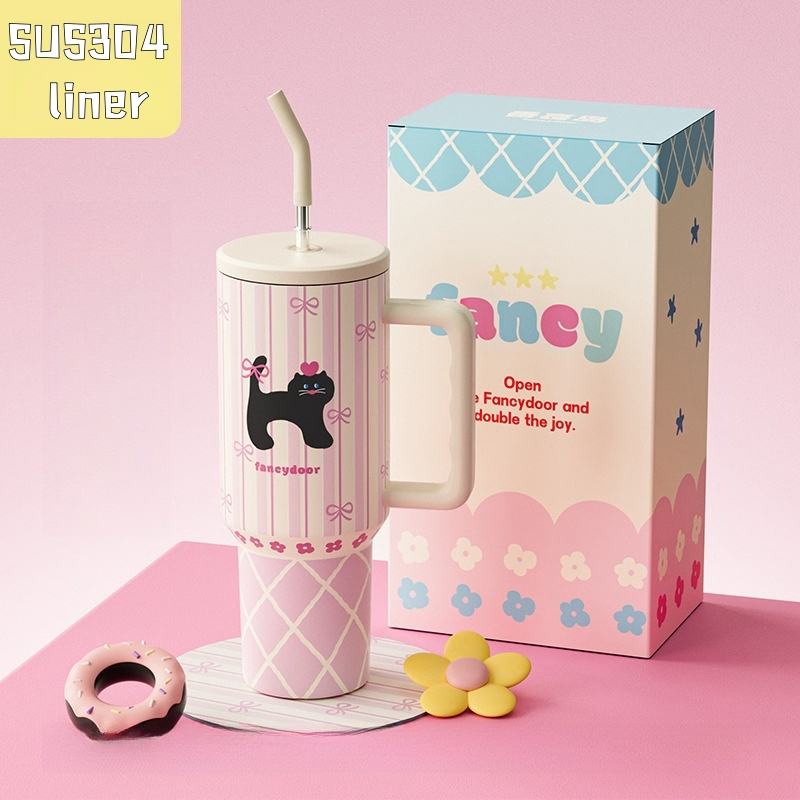 Cute Cat Print Handheld  Mug with Lid & Handle 🐾☕