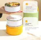 Quirk Stainless Steel Insulated Lunch Box - 900ml Three-Layer Portable Bento Box with Lid for Office Workers & Students