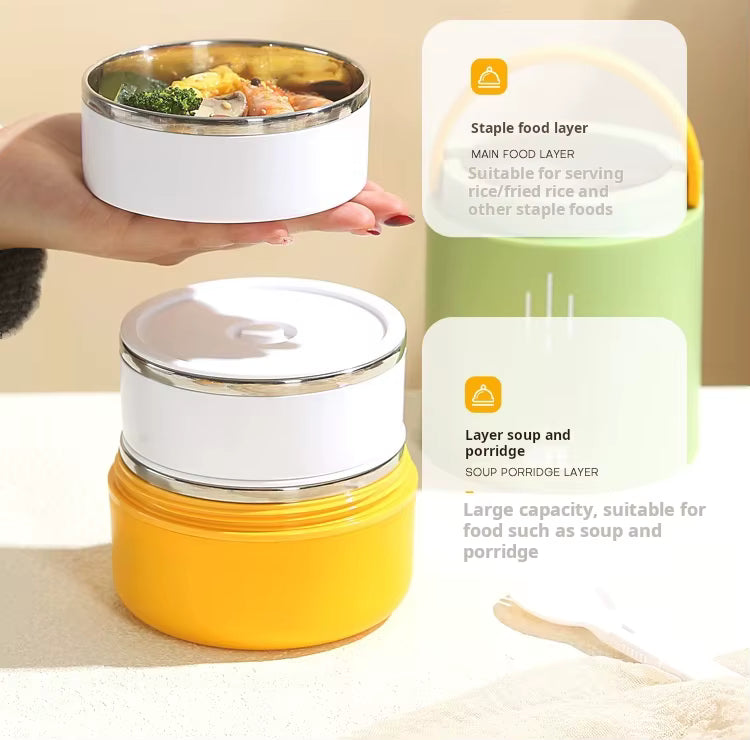 Quirk Stainless Steel Insulated Lunch Box - 900ml Three-Layer Portable Bento Box with Lid for Office Workers & Students