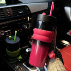 710ML Travel Stainless Steel Vacuum Insulated Coffee Mug with Straw, Handgrip & Leak-Proof Lid