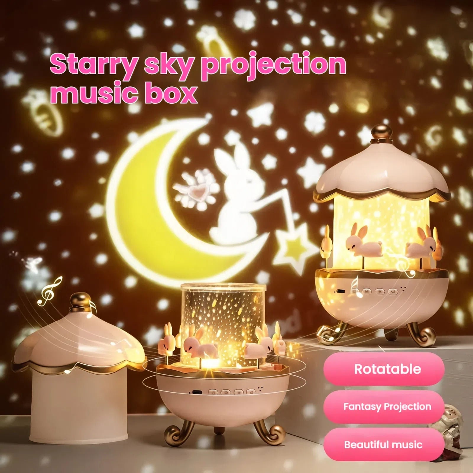 Magical Bunny Starry Sky Projector Music Box ✨🐰