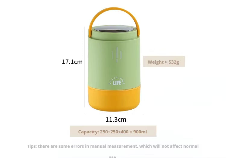 Quirk Stainless Steel Insulated Lunch Box - 900ml Three-Layer Portable Bento Box with Lid for Office Workers & Students