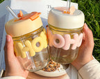 Cute Bubble Letter Glass Tumbler with Straw (Pack Of 2)