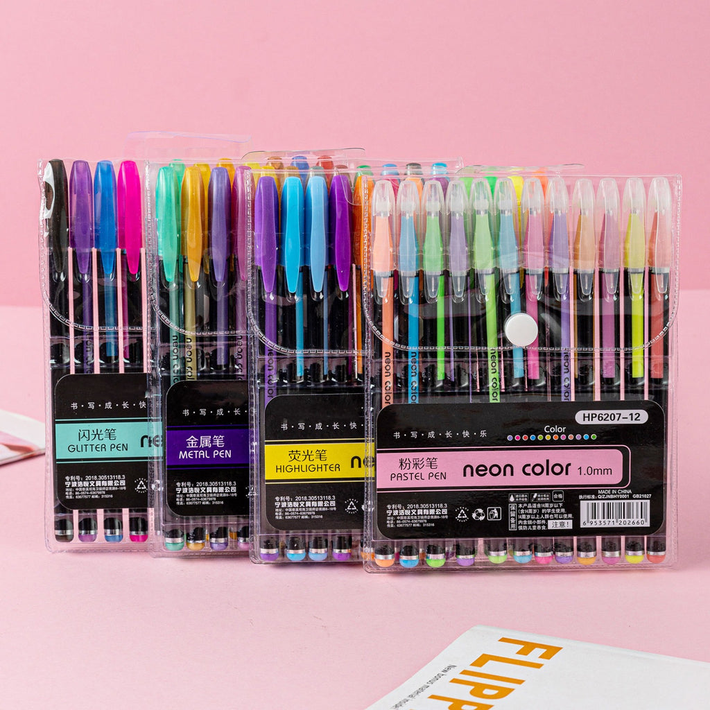 12 Color Neon Gel Ink Pen Set 1mm