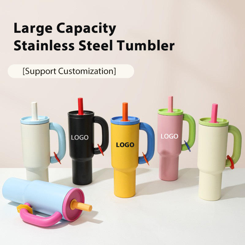 Large Capacity Stainless Steel Tumbler with Straw & Handle
