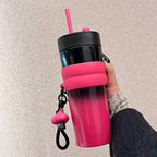 710ML Travel Stainless Steel Vacuum Insulated Coffee Mug with Straw, Handgrip & Leak-Proof Lid