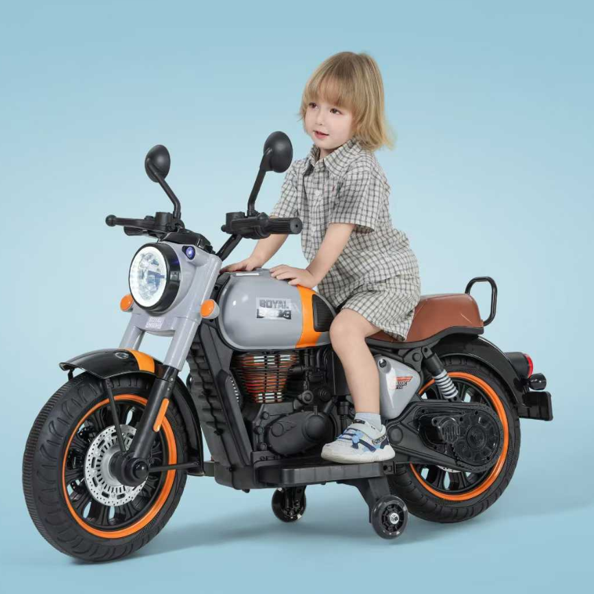 Kids Electric Ride-On Motorcycle with LED Lights, Music & Training Wheels