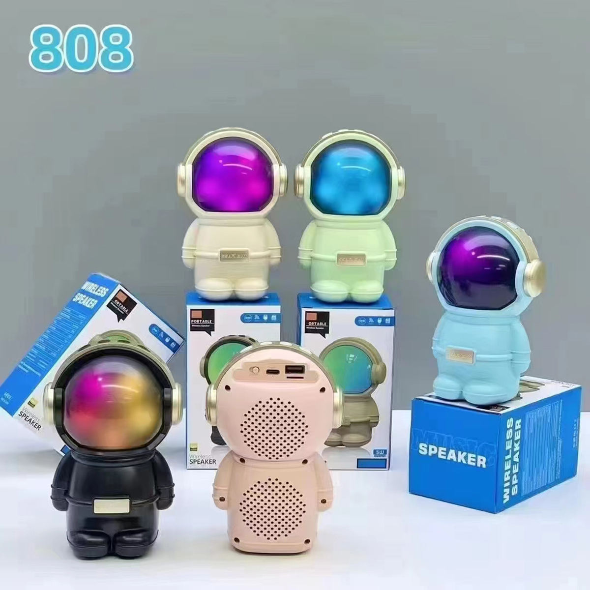 Astronaut Bluetooth Speaker – Wireless Portable Spaceman Music Player with LED Night Light – Mini Desktop Decor for Kids, Teens, and Space Lovers