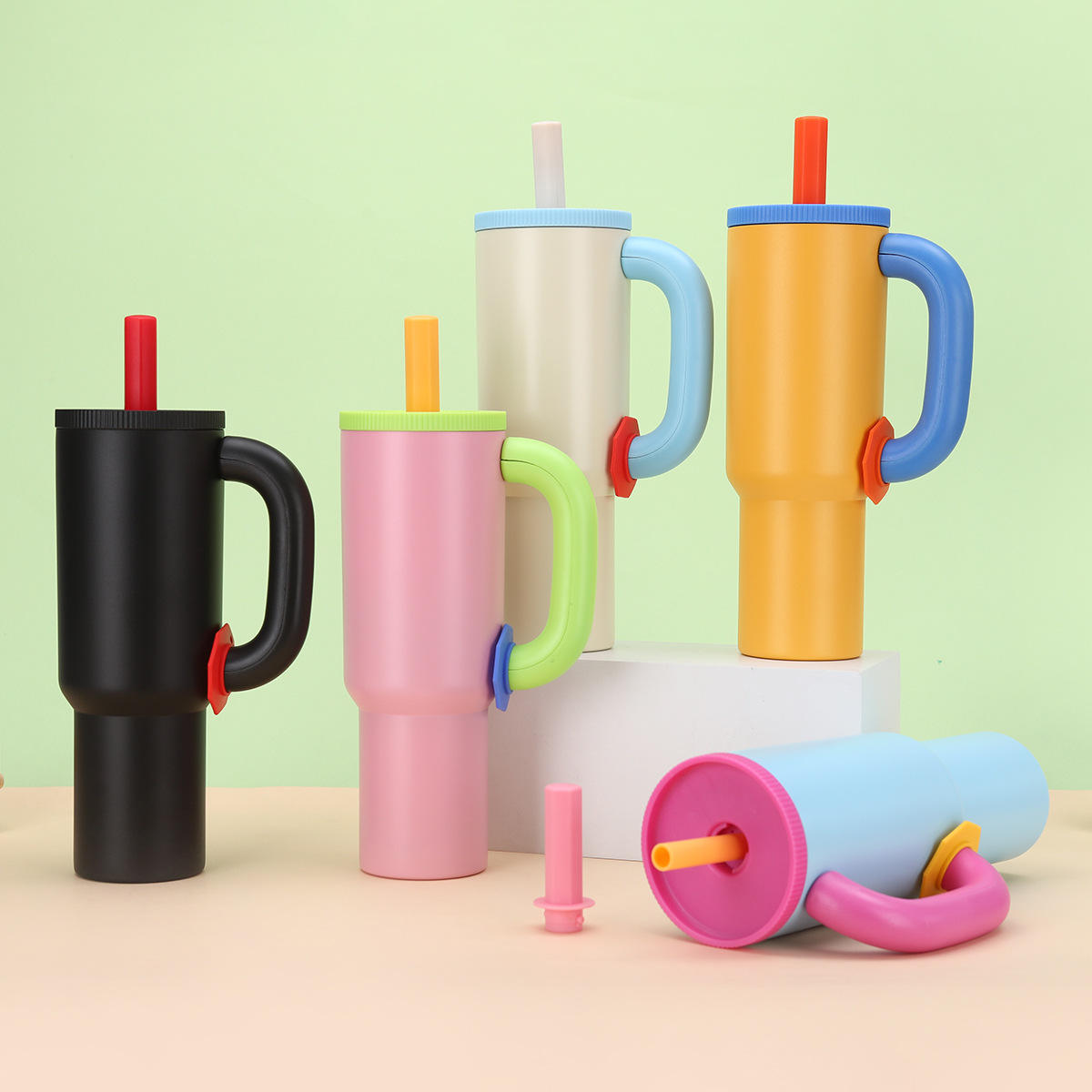 Large Capacity Stainless Steel Tumbler with Straw & Handle