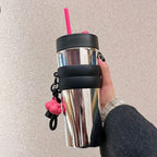 710ML Travel Stainless Steel Vacuum Insulated Coffee Mug with Straw, Handgrip & Leak-Proof Lid
