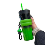 710ML Travel Stainless Steel Vacuum Insulated Coffee Mug with Straw, Handgrip & Leak-Proof Lid
