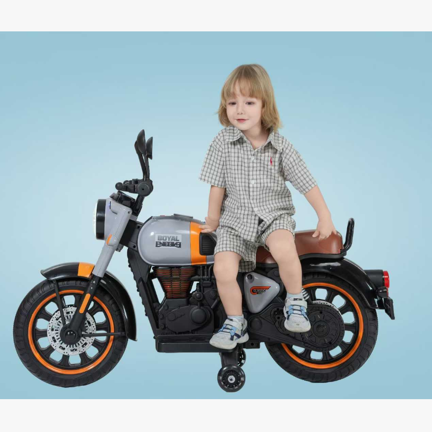 Kids Electric Ride-On Motorcycle with LED Lights, Music & Training Wheels