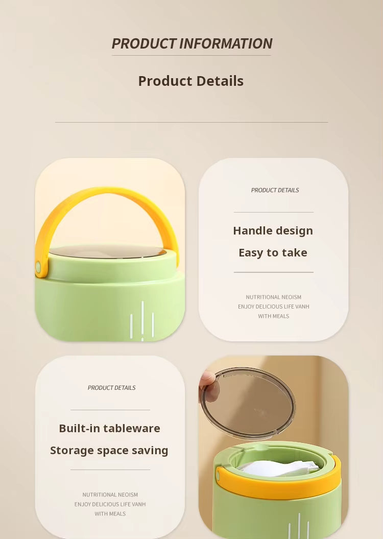 Quirk Stainless Steel Insulated Lunch Box - 900ml Three-Layer Portable Bento Box with Lid for Office Workers & Students