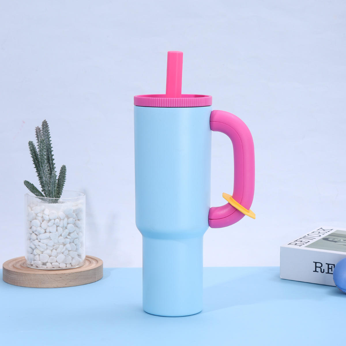 Large Capacity Stainless Steel Tumbler with Straw & Handle