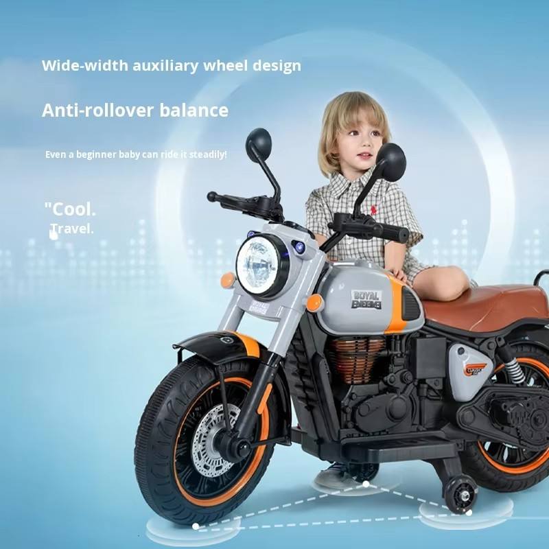 Kids Electric Ride-On Motorcycle with LED Lights, Music & Training Wheels