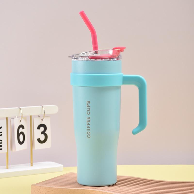 Multi-Color Insulated Coffee Tumbler with Handle & Straw
