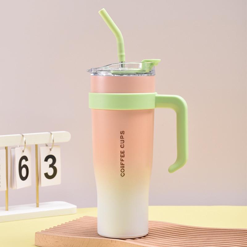 Multi-Color Insulated Coffee Tumbler with Handle & Straw