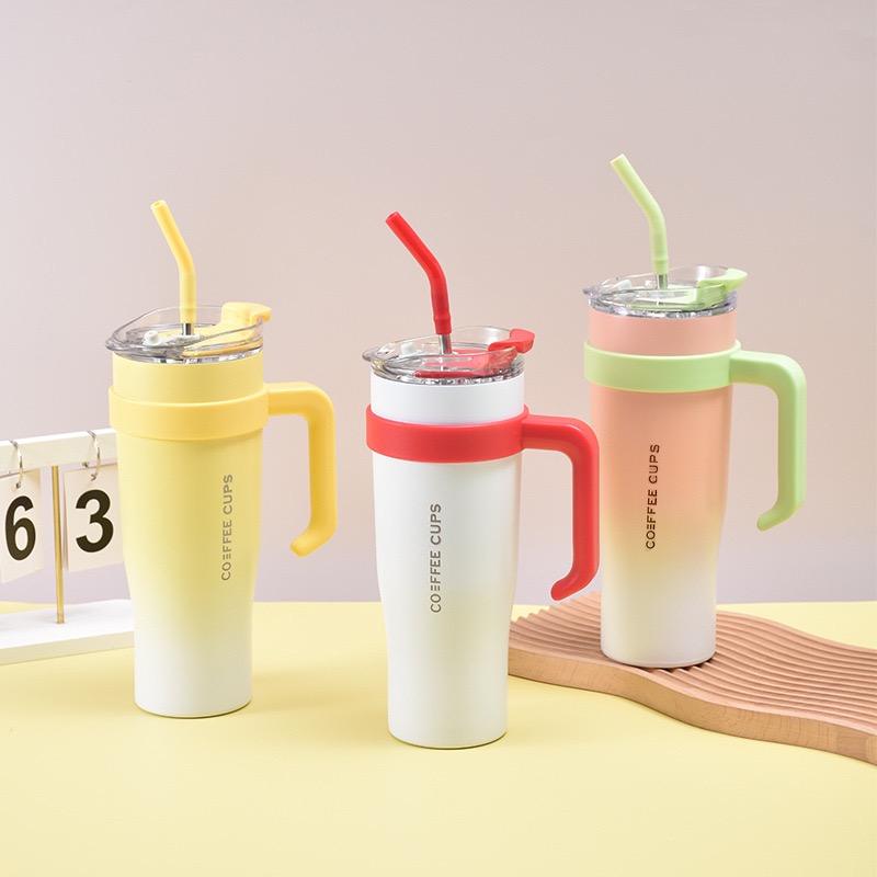 Multi-Color Insulated Coffee Tumbler with Handle & Straw