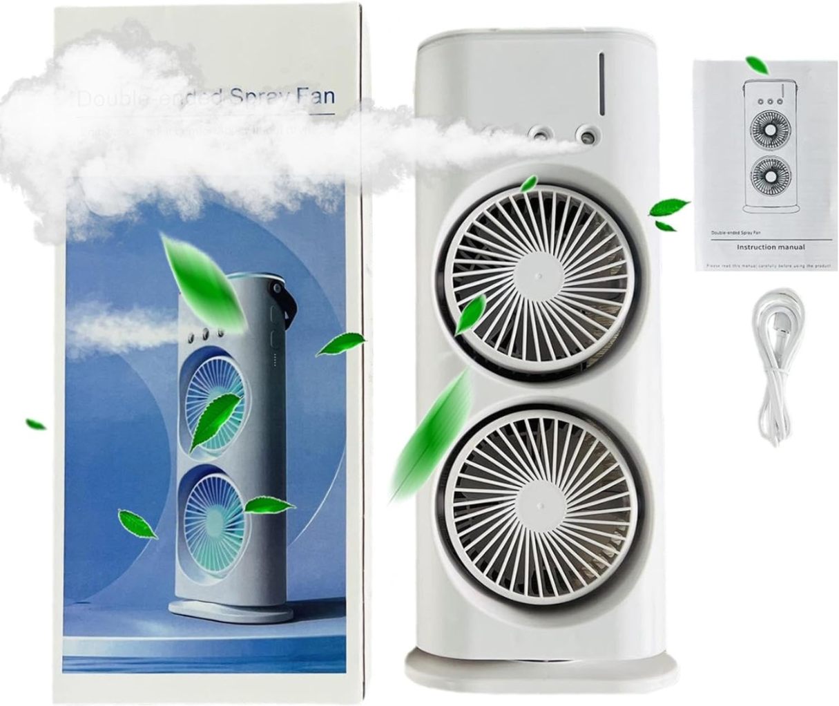 Portable Double-Ended Spray Cooling Fan with Remote Control, Mist & LED Lights