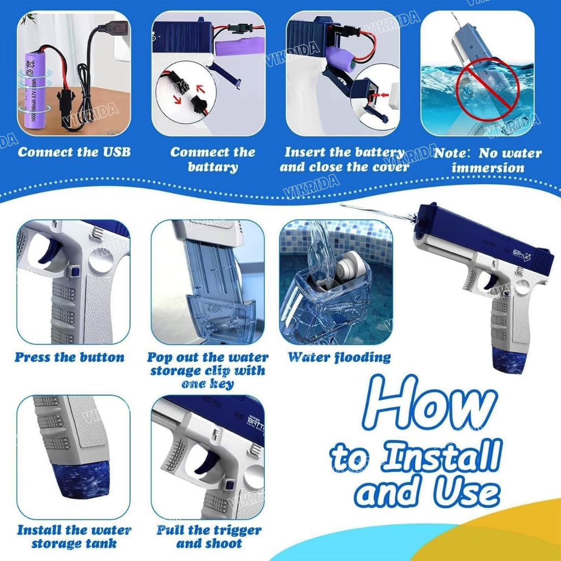 Electric Water Battle Gun – USB Rechargeable Automatic Water Blaster for Kids &amp; Adult