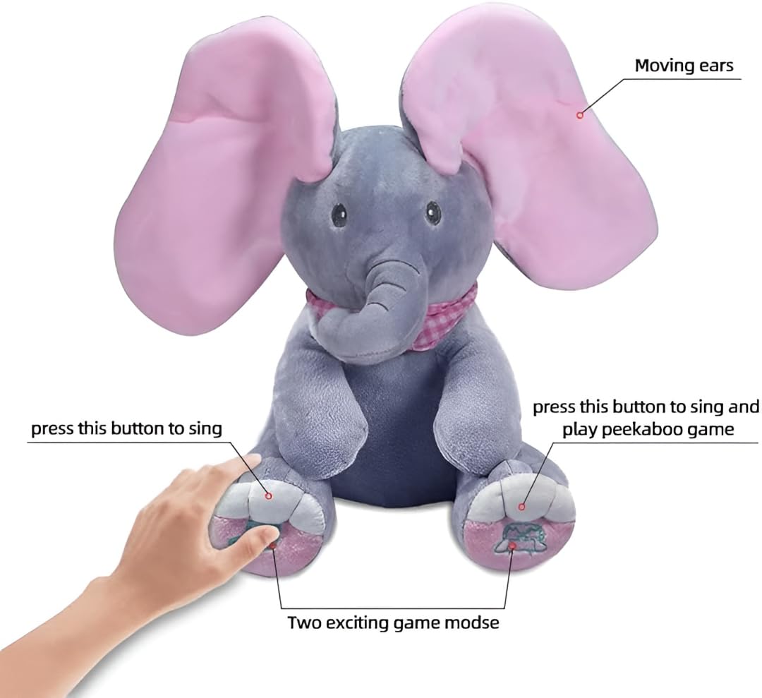 Peekaboo Elephant Plush Toy with Music & Moving Ears