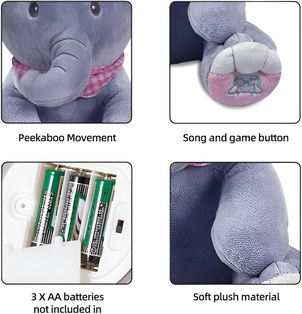 Peekaboo Elephant Plush Toy with Music & Moving Ears
