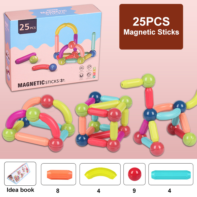 25 PCS Magnetic Bar Building Blocks – STEM Educational Construction Toy for Kids (3+ Years)