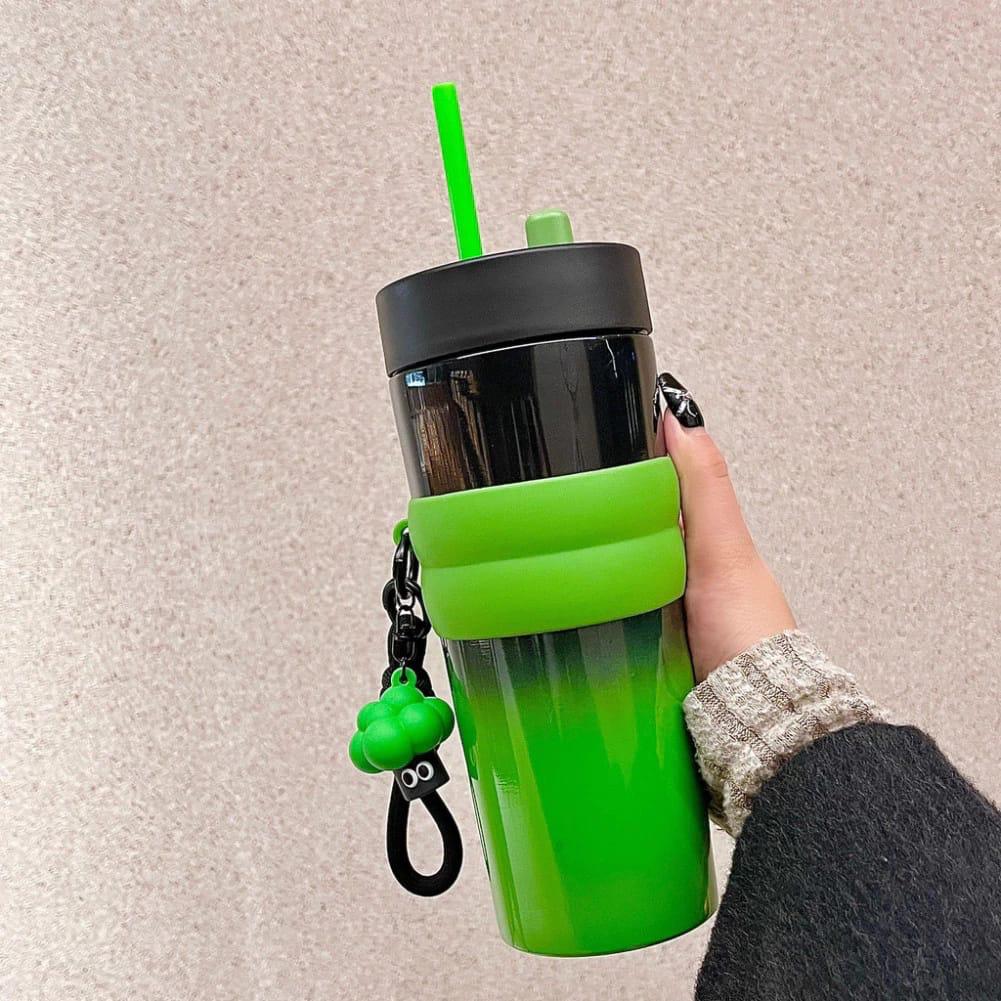 710ML Travel Stainless Steel Vacuum Insulated Coffee Mug with Straw, Handgrip & Leak-Proof Lid